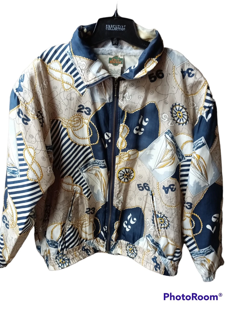 Vintage Out Brook 100% Silk 90s Nautical Full Zip Jacket Large Y2K  Lightweight | eBay