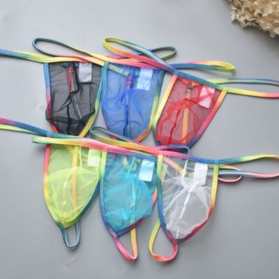 Men's Sexy Thong Underwear One Rope Hot Mesh Sexy Thong Rainbow Ege Underwear