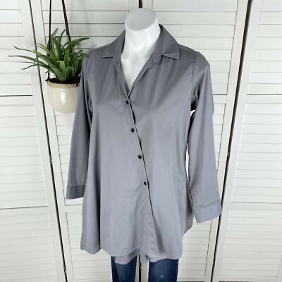Comfy USA Gray Bristol Shirt Button Poplin Tunic Top Asymmetric Hem Size XS