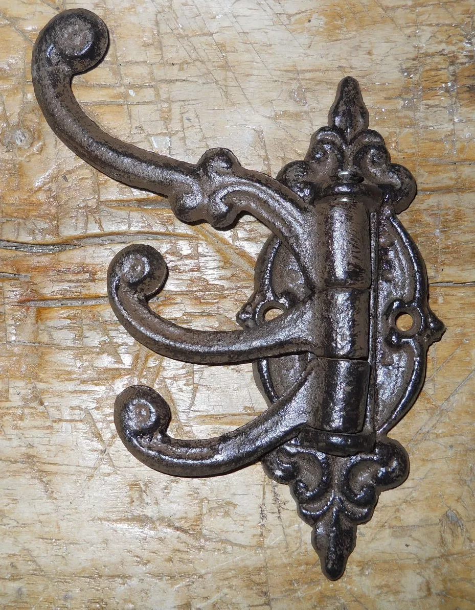 1 Cast Iron Antique Style SWIVEL Coat Hooks Hat Hook Rack Hall