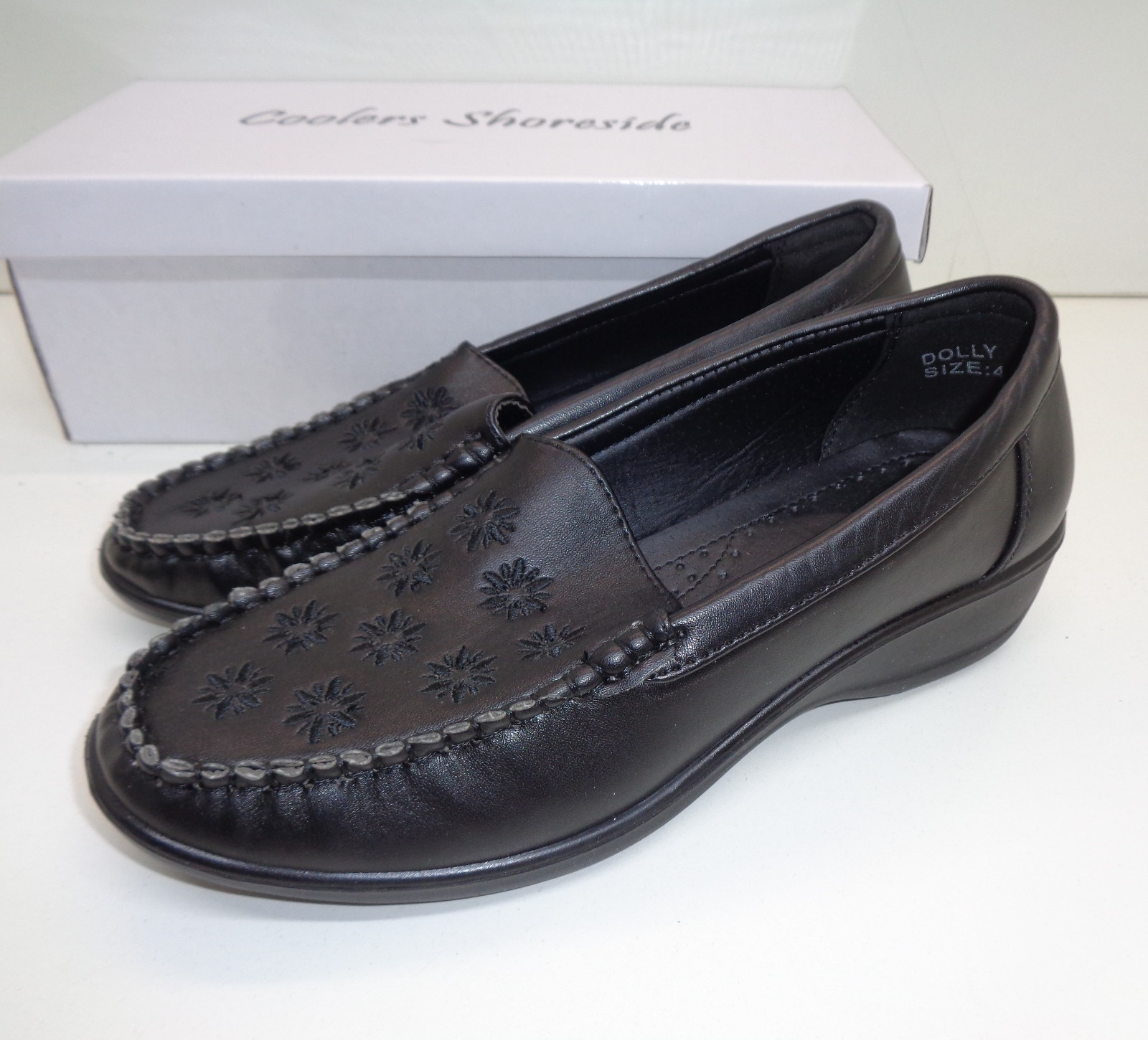 Ladies Womens Black Shoes Low Wedge Casual Flats Wide Fit New RRP £30 UK Size 4