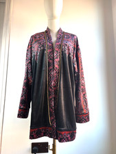 Monsoon Velvet heritage print kimono jacket black red UK large