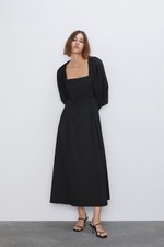 ZARA Black Long Puff Sleeve Dress XS | $119 NWT | Structured Maxi Gown