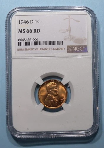 1946-D WHEAT CENT NGC MS 66 RD EBAY AUCTION COMP $24 STOCK PHOTO #SP-4