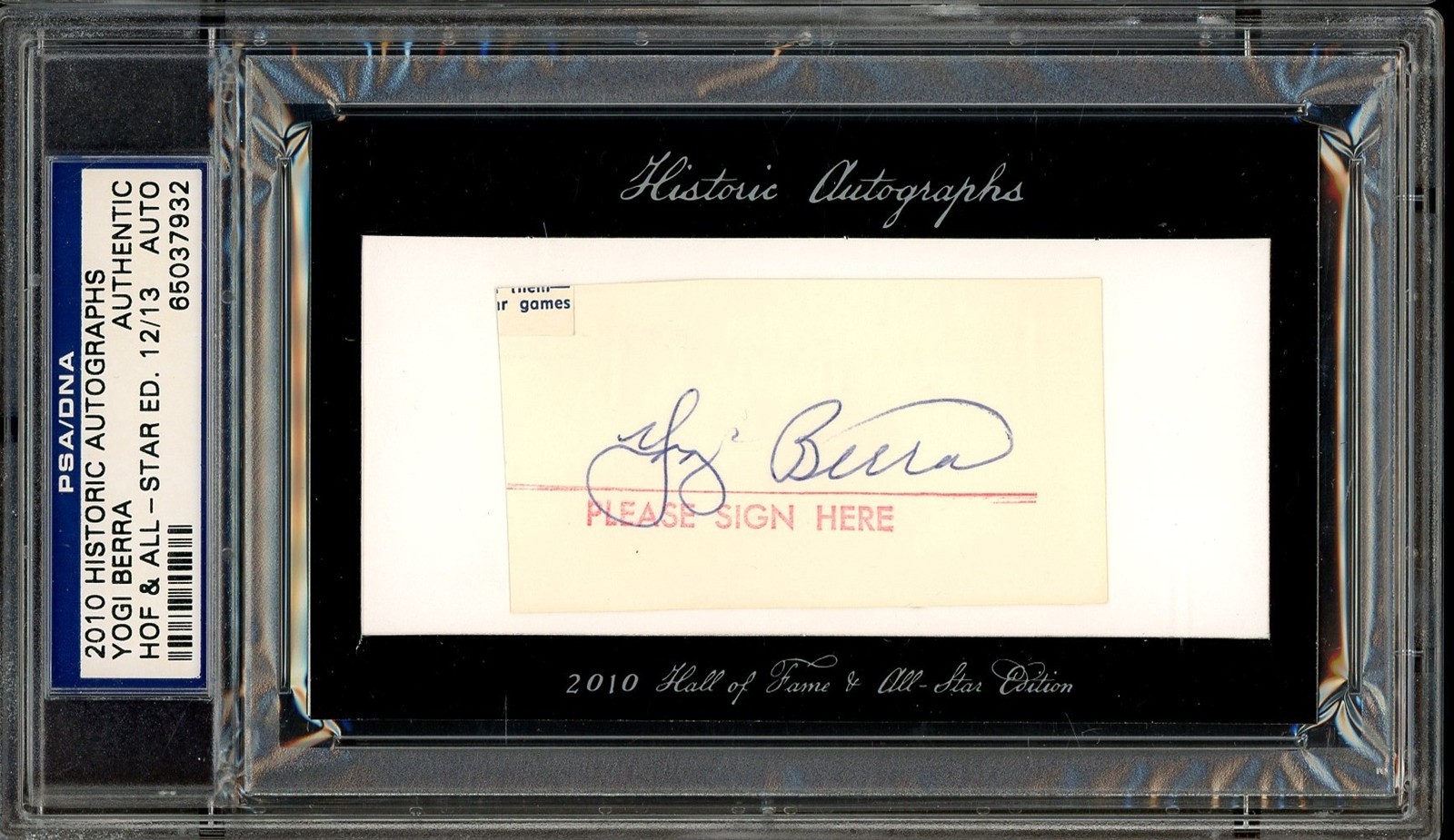 2010 Historic Autographs Yogi Berra HOF All-Star Signed Cut Auto PSA DNA A