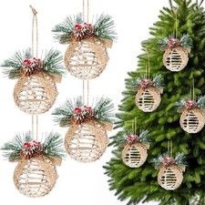 4 Pcs Farmhouse Christmas Ball Ornaments 3.15 Inch Rustic Boho Xmas Tree Hang...