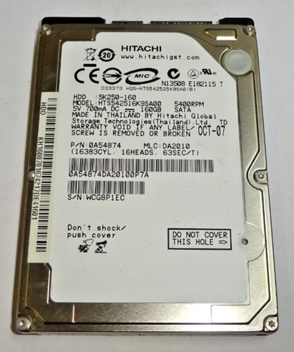 HITACHI *** HTS542516K9SA00 *** 160 GB *** SATA HDD Notebook 2,5 Zoll #NFP1215