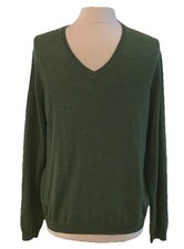 Calvin Klein Mens 100 Extra Fine Merino Wool Sweater M V-Neck Green Preppy