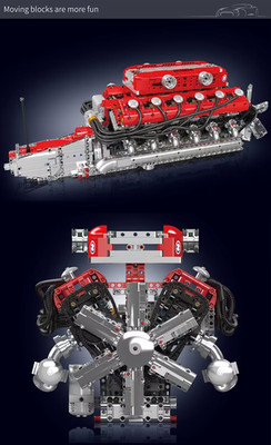 MOULD KING V12 ENGINE 10169 Building Block Set Model Kit That Runs With Motor