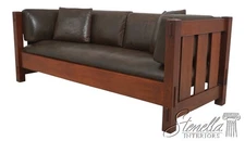 69189: STICKLEY Mission Oak Arts & Crafts Leather Sofa Settee