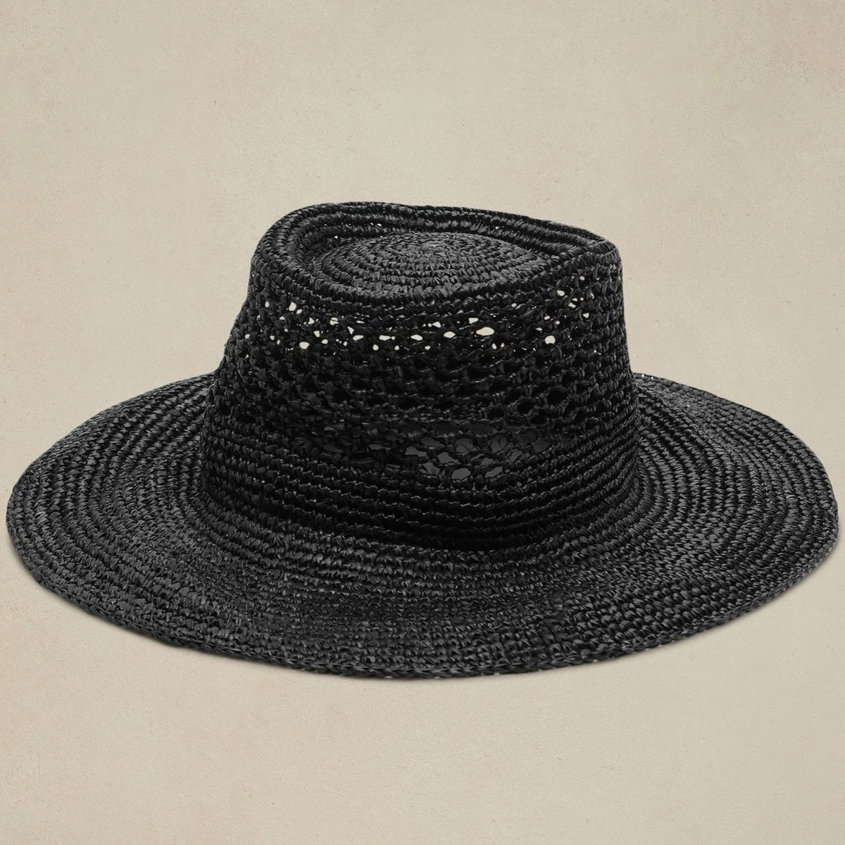 Vintage Banana Republic Women’s Wide Trim Straw Black Bow Hat Made In USA Rose Descat 1930s Black Silk Bow & Straw Wide-Brim Hat  main image 4
