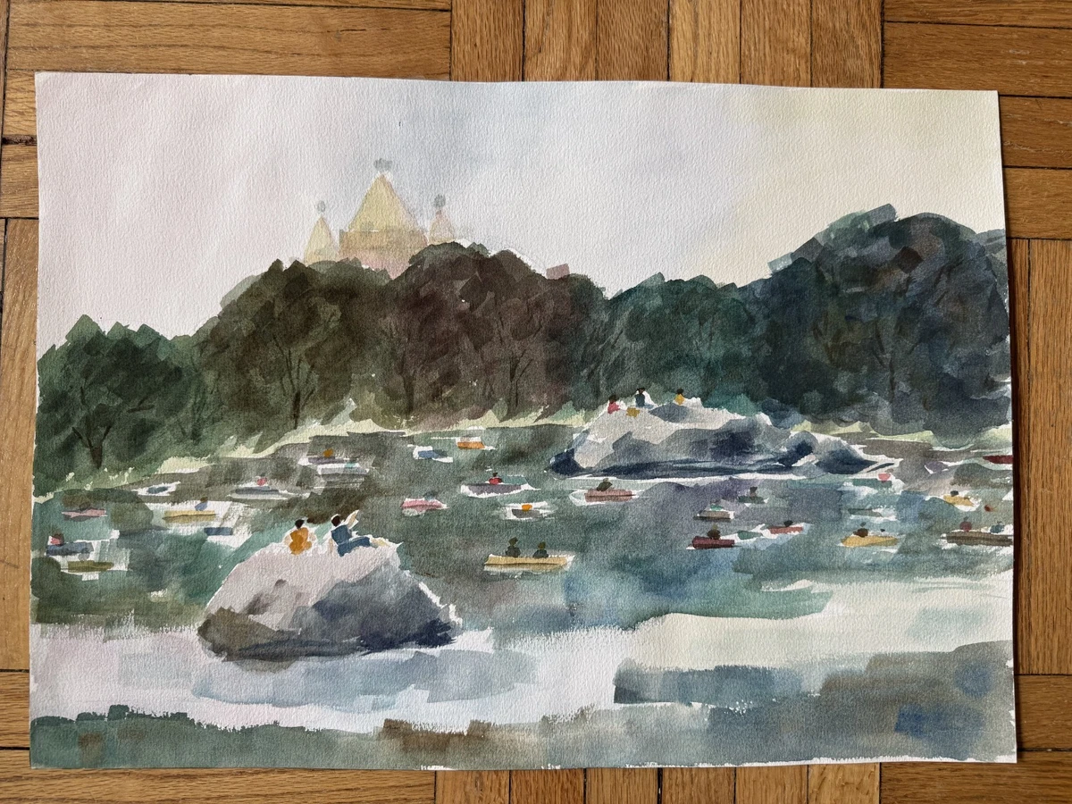 水彩画划船艺术绘画| eBay