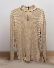 DKNY Jeans Logo On Sleeve Women's Cream Mock Neck Sweater 3/4 Zip Size XL