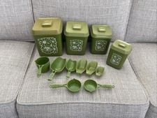 Vintage Plastic Kitchen Canister Set Of 4 Plus 8 Measurers Avocado Green