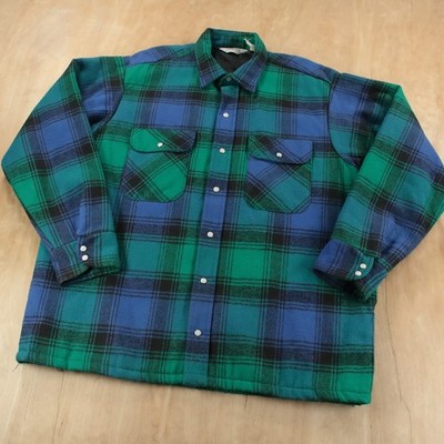 vtg FIVE BROTHER quilt lined pearl snap plaid flannel shirt jacket shacket LARGE