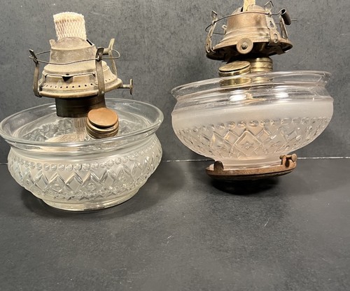 Two Early Glass Oil Fonts & Part