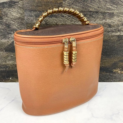 LOEWE Anagram Vanity Bag Brown Leather Gold Hardware Top Handle Spain 23cm