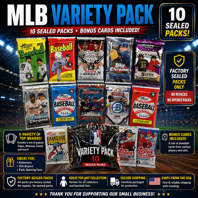 MLB Baseball Card Bundle | 10 Factory Sealed Packs + Bonus Cards | Topps Bowman