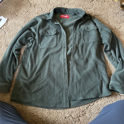 Wrangler Shirt Mens Large Green Fleece Button Up Long Sleeve Casual Outdoor