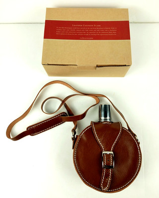 Vintage Red Envelope Round Hip Flask in Leather Shoulder Case - NEW IN BOX!