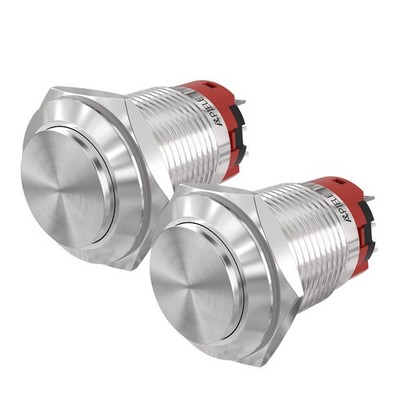 2 PCS 19mm Latching Push Button Switch Waterproof Stainless Steel High Round