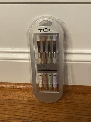 TUL Limited Edition Gel Pens Medium Point 0.7mm Black Ink Gold Lines Pack 4