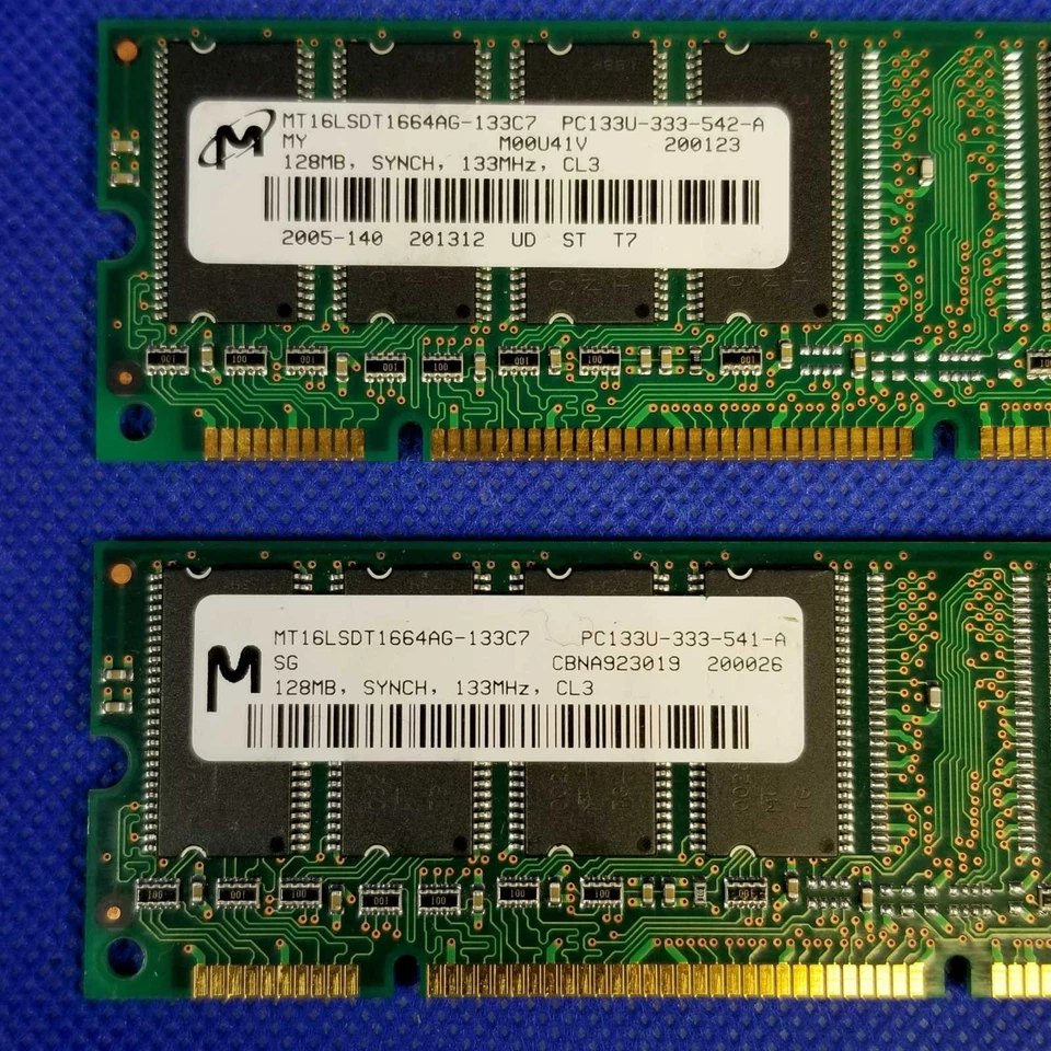 Micron MT16LSDT1664AG-133C7 128MB PC133U-333 SDRAM DIMM 133MHz CL3 Memory 2-Pack - Image 2 of 3
