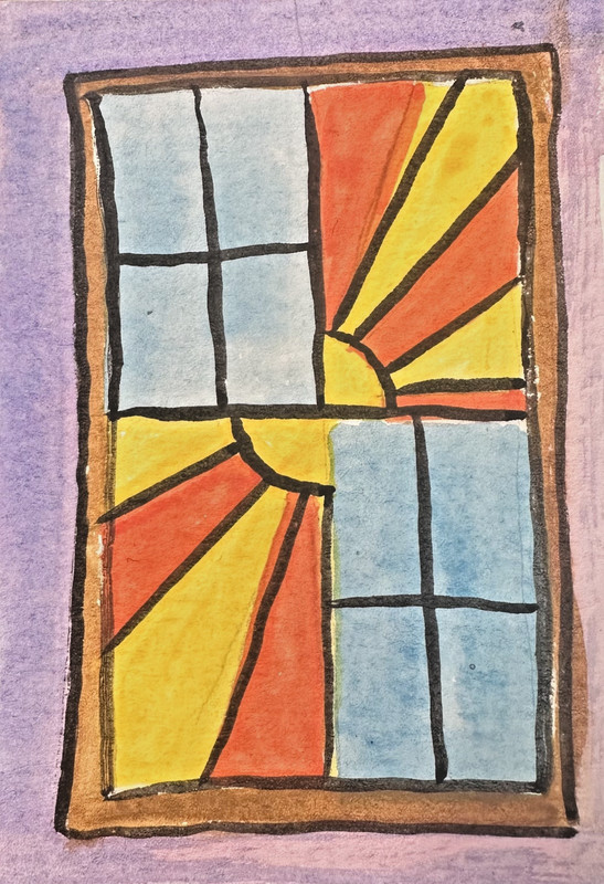 ACEO Original Abstract Watercolor Painting Stained Glass Window