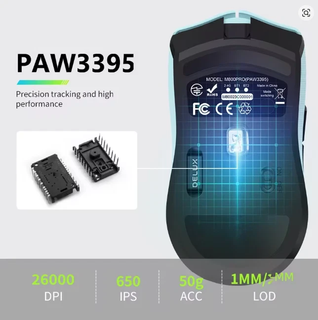 Delux M800 Pro Wireless Gaming mouse 3395 2.4GHz Bluetooth - Image 4 of 4