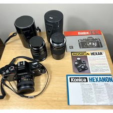 VINTAGE Konica Autoreflex TC Camera  Hexar Lenses Bundle UNTESTED READ