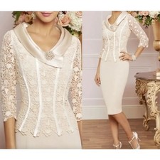Champagne Mother of the Bride Dress Vintage Knee Length Satin Lace Party Gowns