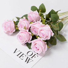 12X Artificial Single Rose Bud With Stem Silk Flowers Fake Bouquet Wedding Party