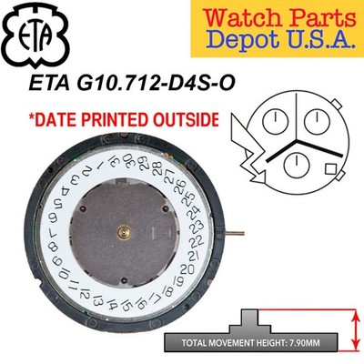 Genuine ETA G10.712 Swiss Made Quartz Movement, (Multiple Variations) NEW!