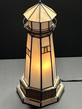 Bieye L10626 Lighthouse Tiffany Style Stained Glass Accent Table Lamp Night L...