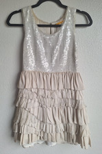 Alice + Olivia Silk Ivory Sequin Ruffle Tiered Mini Dress 