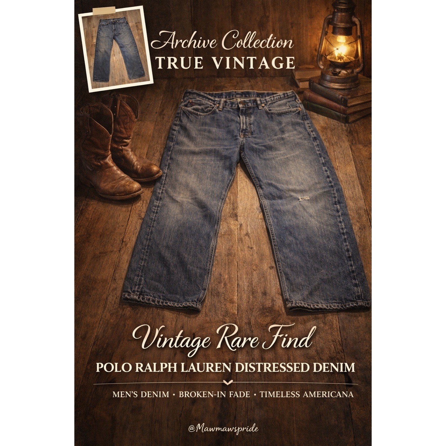 VINTAGE RARE FIND POLO Ralph Lauren Mens Denim Jeans Distressed Regular Fit 328