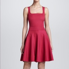 Jeanne Lanvin Vintage Cerise Pink Sleeveless Bodycon Knit Fit Flare Dress S/M