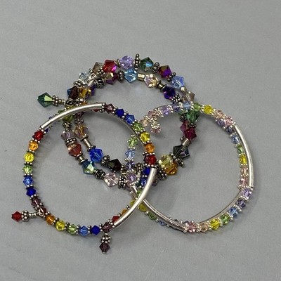 Glass Bead Lot of 3 Wire Wrap Dainty Multicolor Round Faceted Pastel Tube Spacer