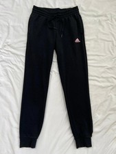 Adidas women  s size small black with pink writing sweatpant joggers