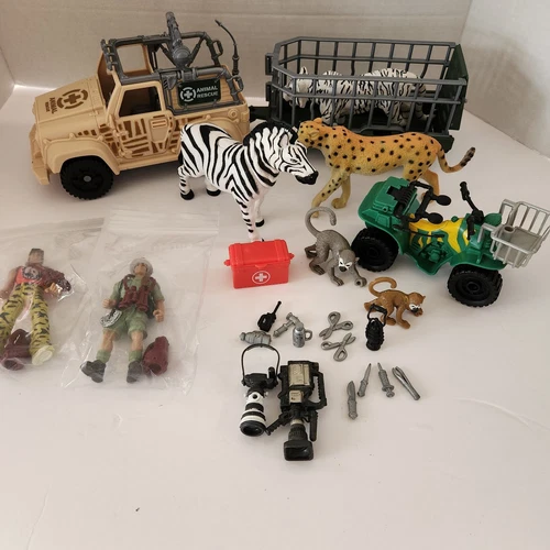 Animal Planet Rescue Excursion Safari Playset Lot Zebra Tiger Vehicle Chap Mei