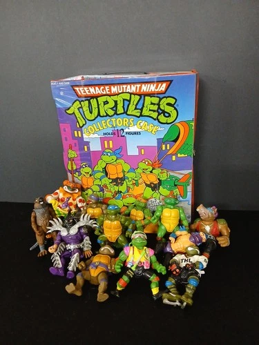 TMNT Vintage Lot 1980s/90s Case + 12 figurines