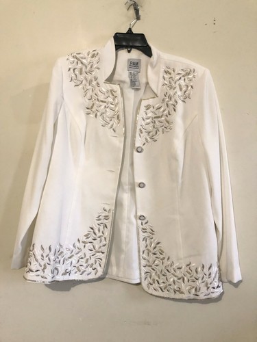 R & M Richards Size 16 Cream Embroidery Suit Jacket Blazer Women Stylish Cut - Picture 7 of 9