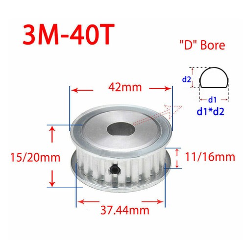 Engranaje de polea de sincronización 3M 15-40T rueda síncrona diámetro en D para cinturón de 10 mm 15 mm de ancho - Imagen 15 de 15