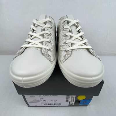 Ecco Soft White Floral Shoes Leather Sneakers 470803