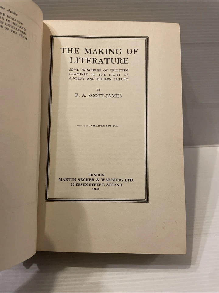 The Making of Literature R. A. Scott James 1937 HB Book DJ English Language - Image 4 of 4