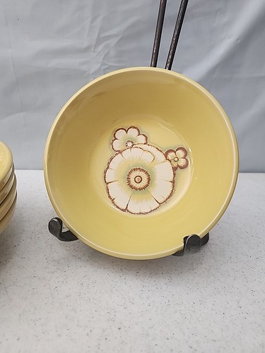 5 Vtg 70's Noritake Primastone Gaiety Yellow Floral Retro Soup/Cereal Bowls EUC - Picture 2 of 7