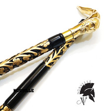 Vintage Wooden Walking Stick Handmade Carved Cane Men Women Unique Brass Handle