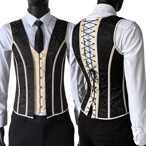 Corset Vest Medieval Dress Waistcoat Lace Up Bones Tight Tops Wedding Stage - Picture 7 of 21