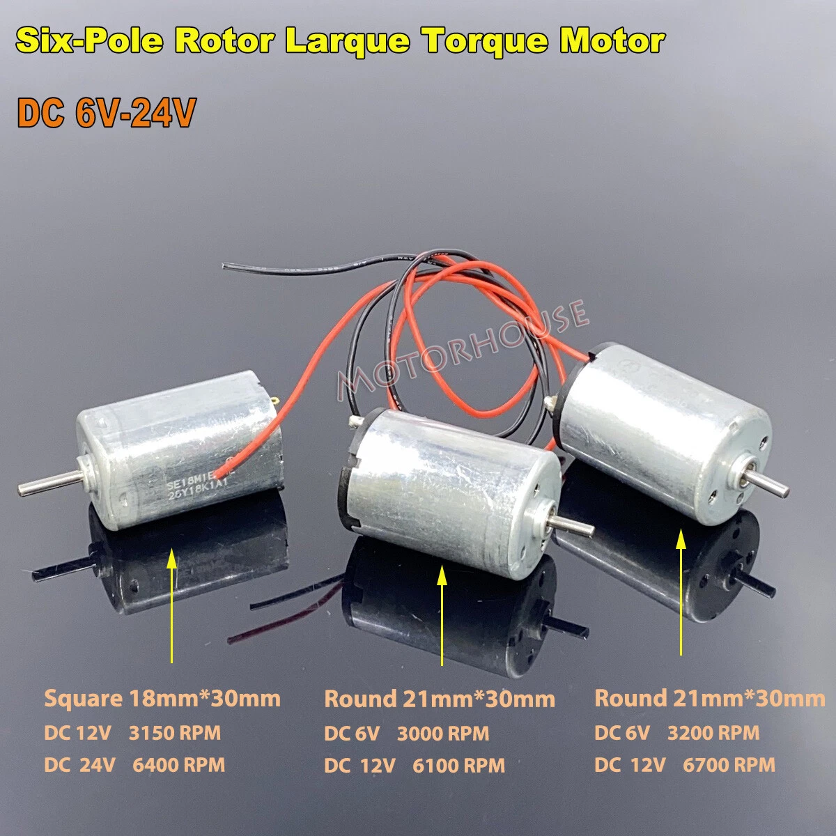 DC 6V 24V 9V 12V Small Electric Motor 6 Pole Rotor Large Torque