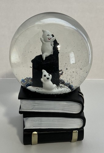 Halloween Decor Ghost Book Stack Flying Bats Glass Globe Resin Books New On Sale - Picture 3 of 19